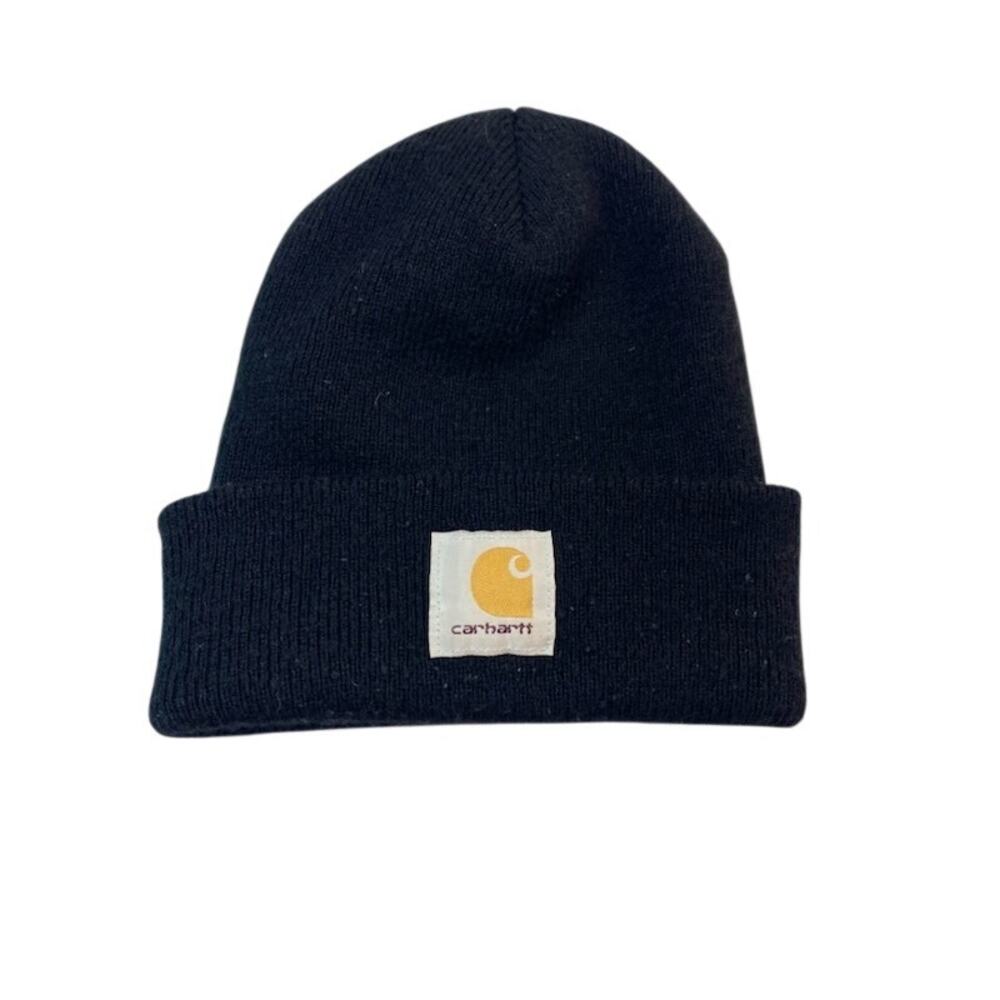 Carhartt Black Knit Cuffed Beanie Hat • Classic Logo Winter Cap